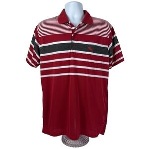 Plantoon Exclusive Design 3-Button Polo Shirt Men's Large Red White Gray Stripes